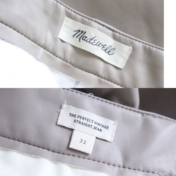 Madewell Size 32 The Perfect Vintage Faux Leather Straight Leg Pants Linen Cream - Picture 4 of 10